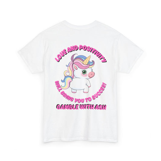 Unisex Heavy Cotton Tee - 'Gamble with Ash' Fun Unicorn "T-Work" Design, Positive Vibes Tee